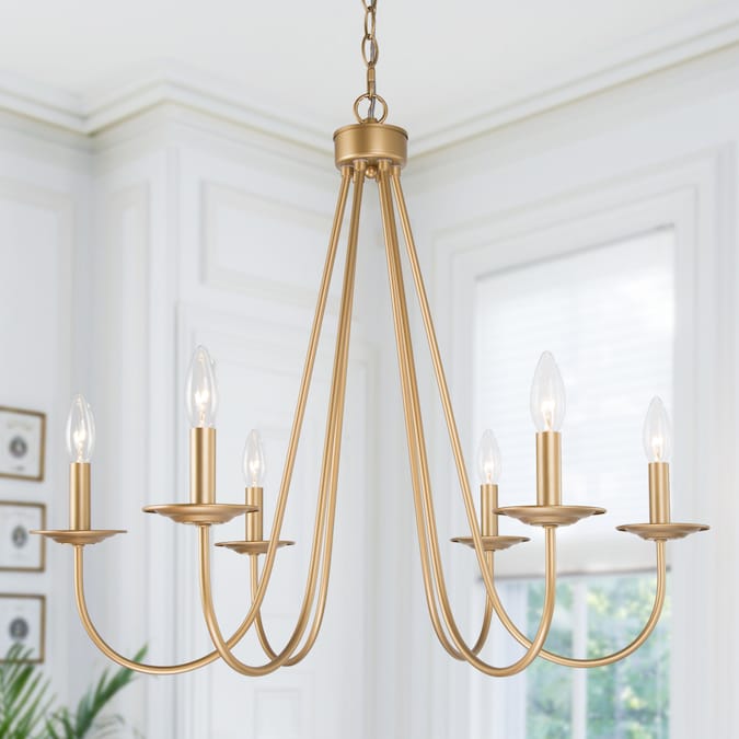 Uolfin 6-Light Matte Gold Mid-century LED Dry rated Chandelier