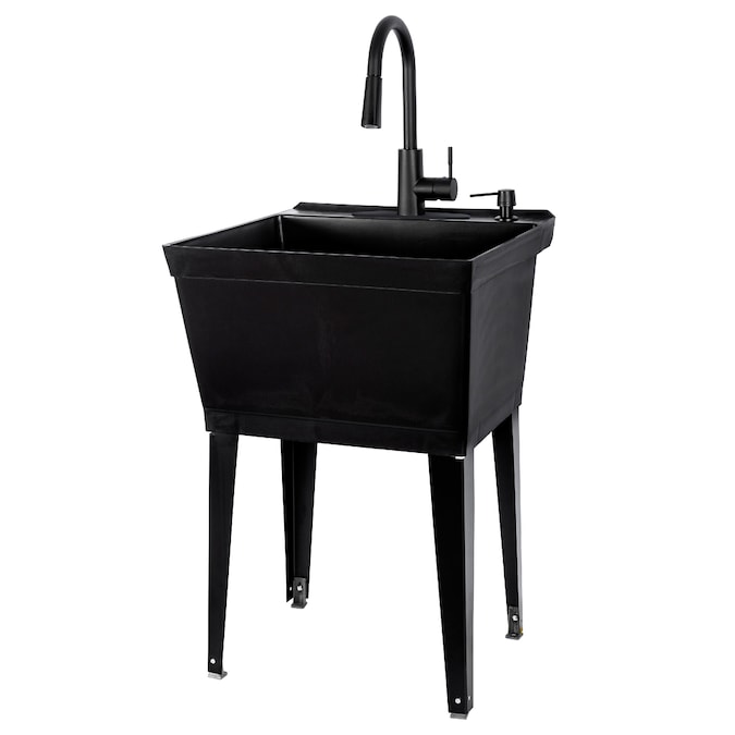Cambridge Resources 23.5-in x 22.875-in 1-Basin Black Freestanding Utility Tub with Drain and Faucet