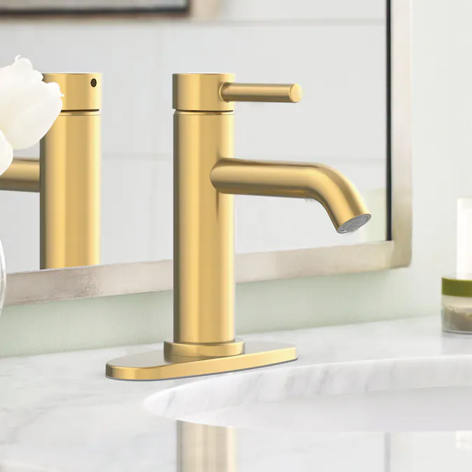 allen + roth Harlow Brushed Gold Single Hole 1-Handle WaterSense Bathroom Sink Faucet with Drain and Deck Plate