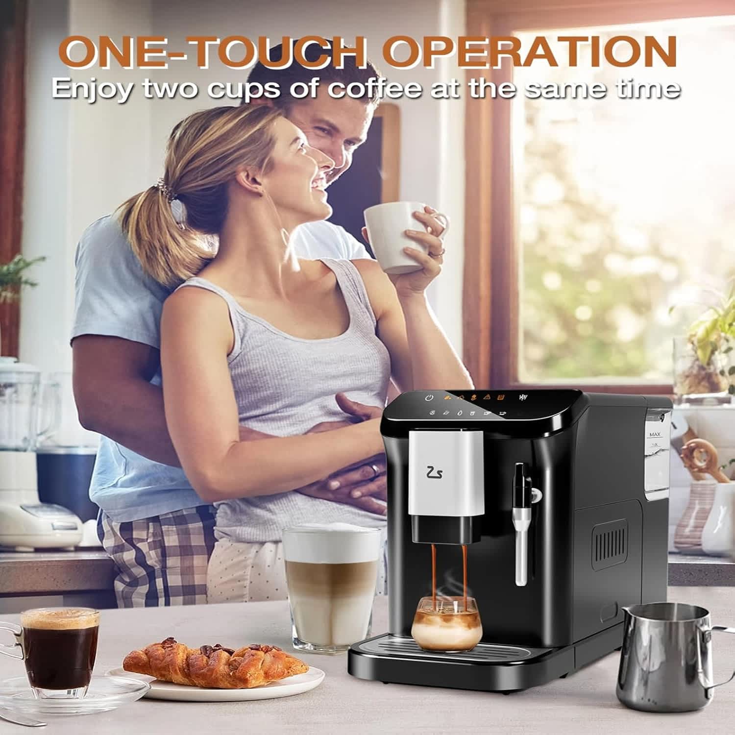 Fully automatic espresso machine with milk frother built-in coffee bean grinder 20 bar touch screen coffee machine with 15 litre water tank (manual milk frother) - Image 6