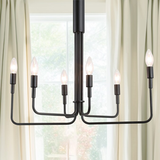 YANSUN 6-Light Black Farmhouse Geometric LED Large Hanging Pendant Light