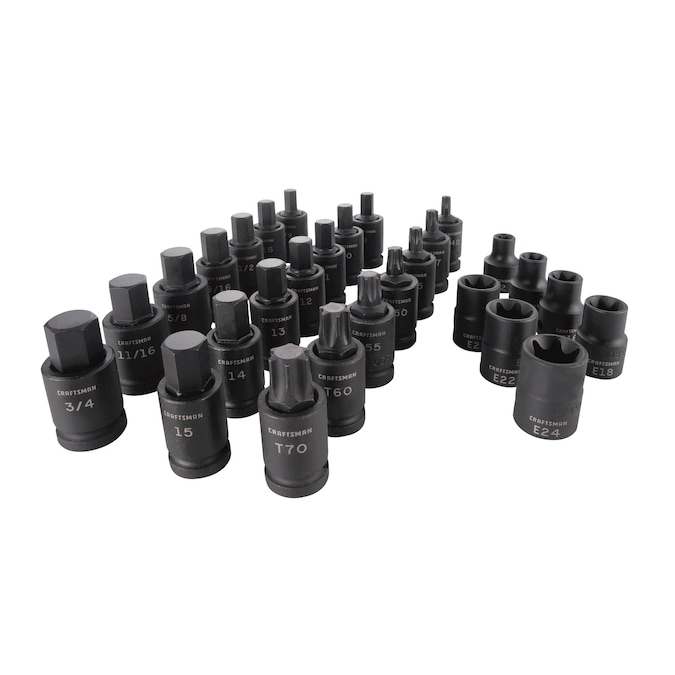 CRAFTSMAN 28-Piece Standard (SAE) and Metric Combination 1/2-in Drive Set 6-point Impact Socket Set