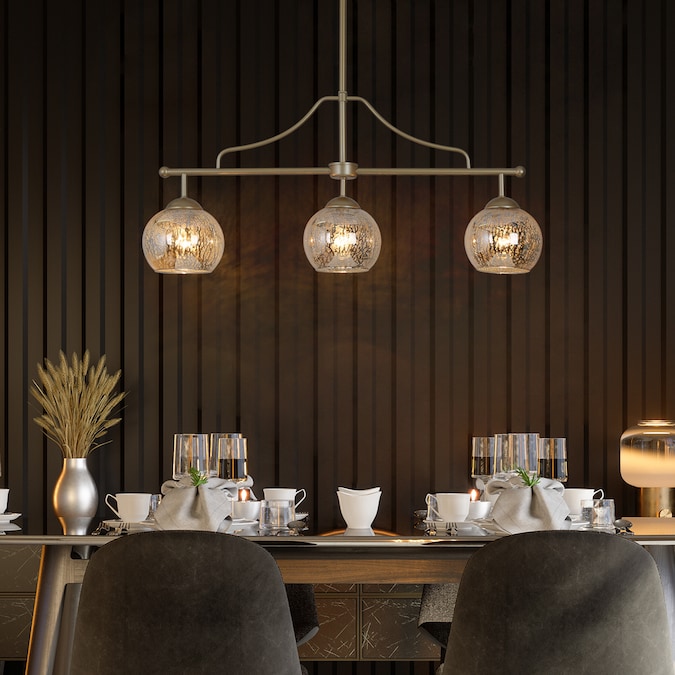 ZEVNI Mylodia Modern Farmhouse 3-Light Matte Farmhouse Gold Modern/Contemporary Mercury Glass Linear LED Large Hanging Kitchen Island Light