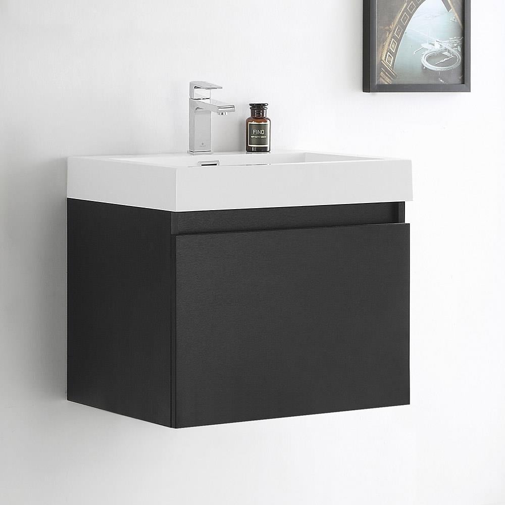 Nano 24-in Black Single sink Floating Bathroom Vanity with White Acrylic Top