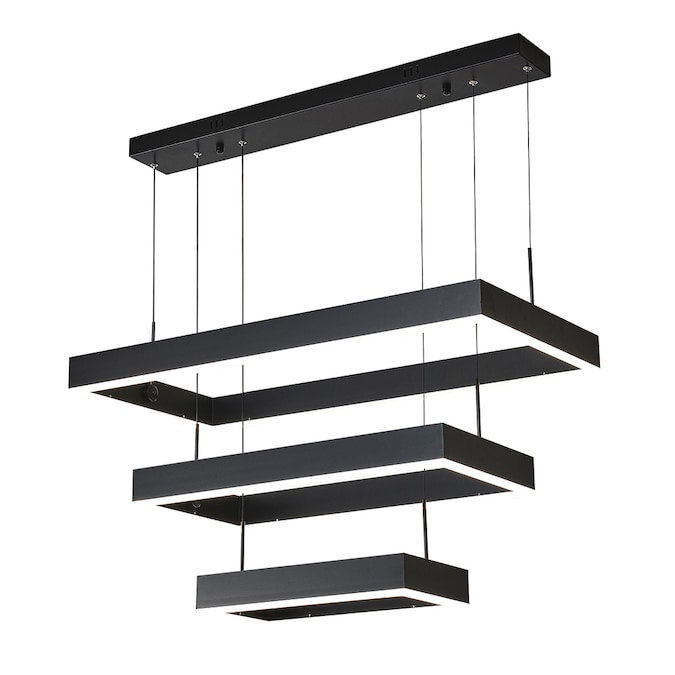 Oukaning Modern Black Square 3-ring Light Adjustable Modern/Contemporary Square LED Large Hanging Kitchen Island Light