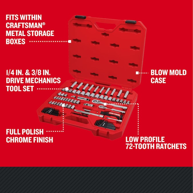 CRAFTSMAN 83-Piece Standard (SAE) and Metric Polished Chrome Mechanics Tool Set with Hard Case - Image 2