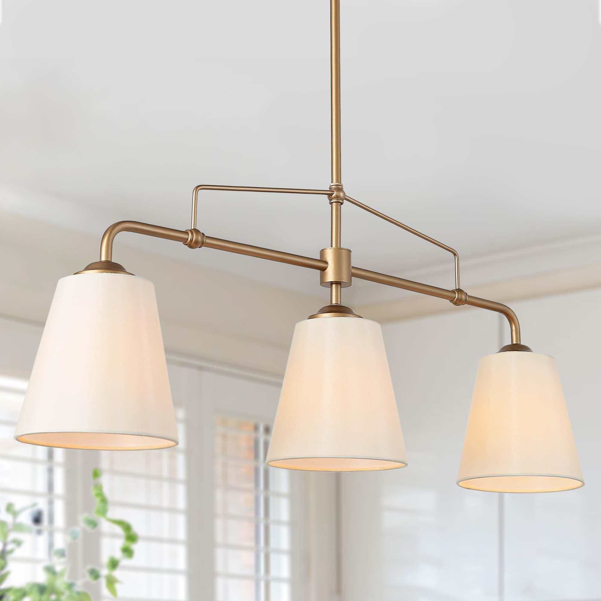 3.0 -Light Brass Gold and White Fabric Modern/contemporary Linear Large Hanging Pendant light