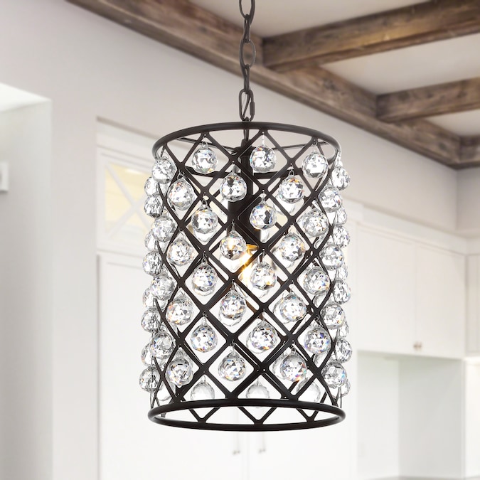 JONATHAN  Y Gabrielle 10" Crystal/Metal Glam Oil Rubbed Bronze Modern/Contemporary Cylinder LED Medium Hanging Pendant Light
