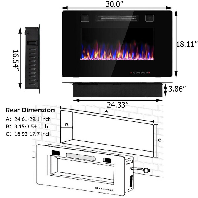 GZMR 24.61-in W Black LED Wall-mount Electric Fireplace with Remote Control Included - Image 6