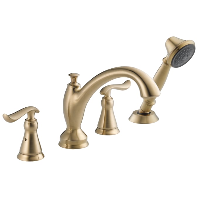 Delta Linden Champagne Bronze 2-handle Deck-mount Roman Low-arc Bathtub Faucet with Hand Shower