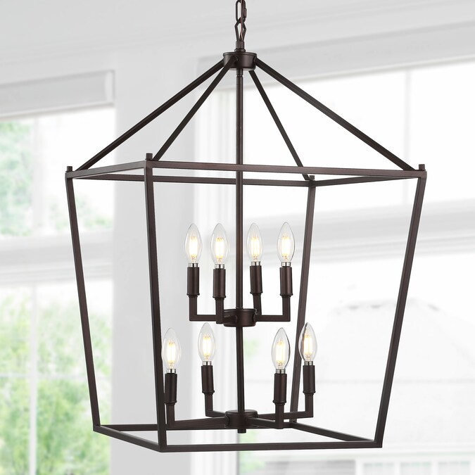 JONATHAN  Y Pagoda 20" Metal Classic Traditional 8-Light Oil Rubbed Bronze Farmhouse Lantern LED Medium Hanging Kitchen Island Light