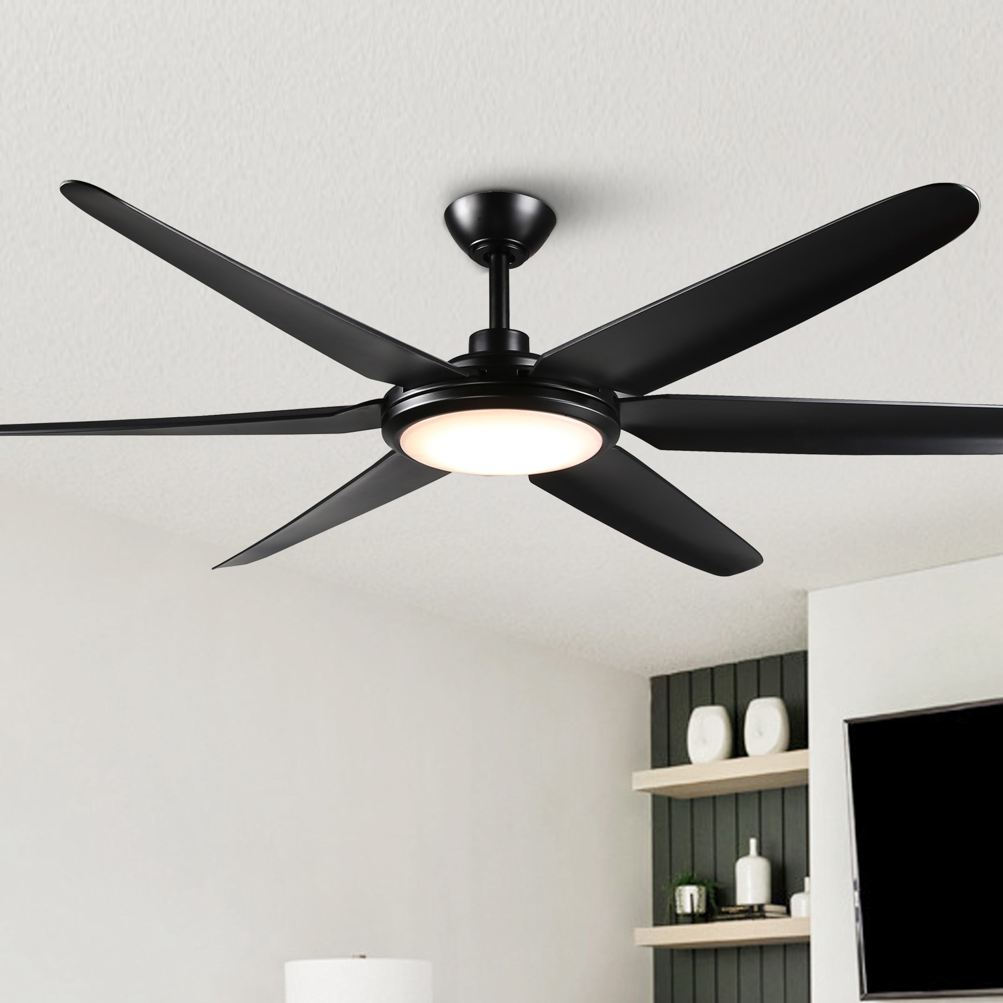 65-in Integrated LED Black with Black Blades Ceiling Fan With Light - Remote Included ( 6 -Blade ) - Image 14