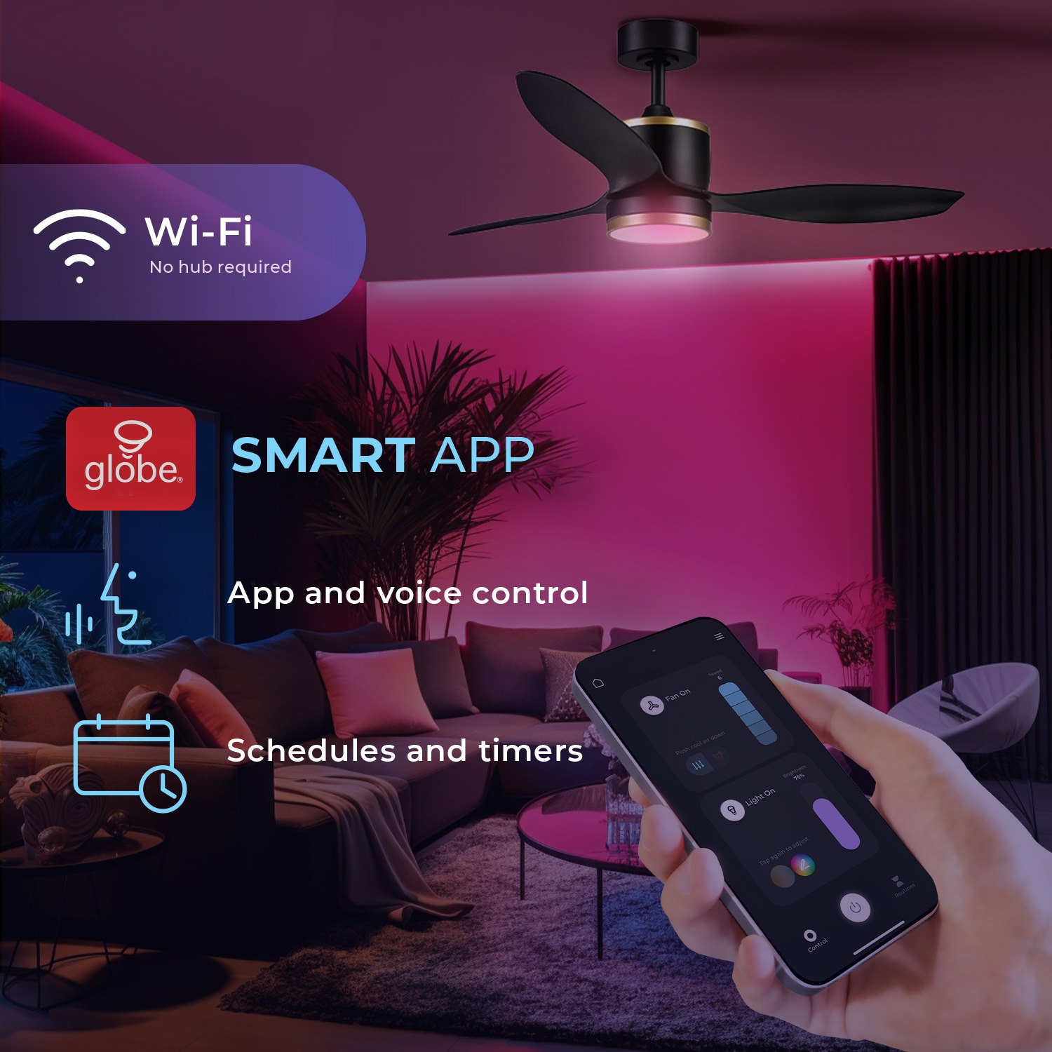 48-in Color-Changing Integrated LED Smart Black with Matte Blades - Remote Included ( 3 -Blade ) - Image 3