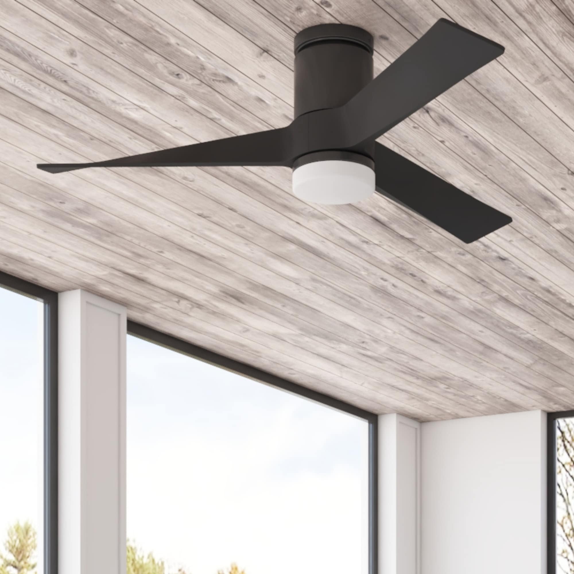 Markey 52-in Color-Changing Outdoor Flush Mount Matte Black with Matte Black Blades Ceiling Fan With Light - Remote Included ( 3 -Blade )