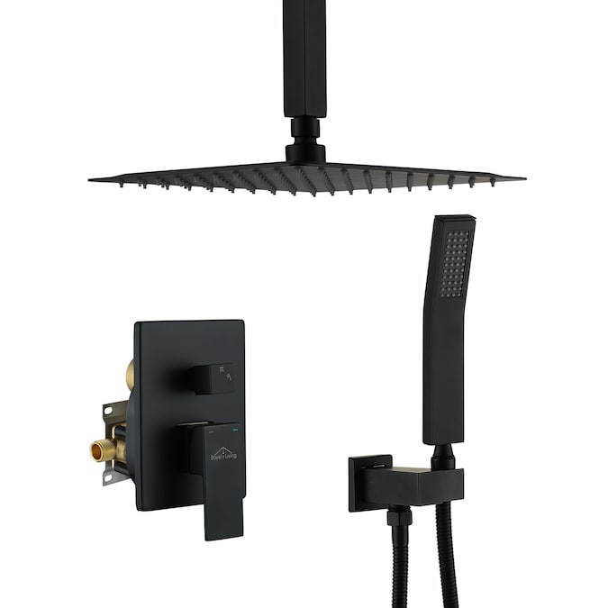 Clihome Matte Black 10-in Waterfall Dual Head Built-In Shower Faucet System with 2-way Diverter (Pressure-balanced Valve Included)