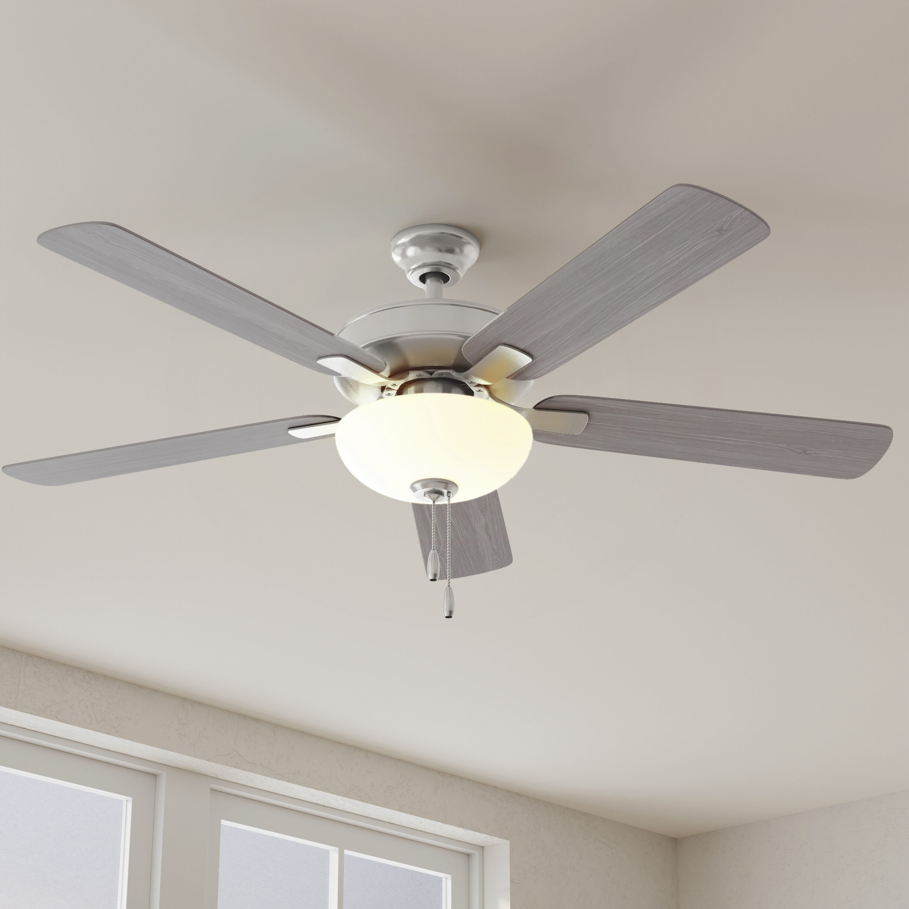 AirPro Builder Fan 52-in Brushed Nickel with Silver/Grey Weathered Wood Blades Ceiling Fan With Light ( 5 -Blade )