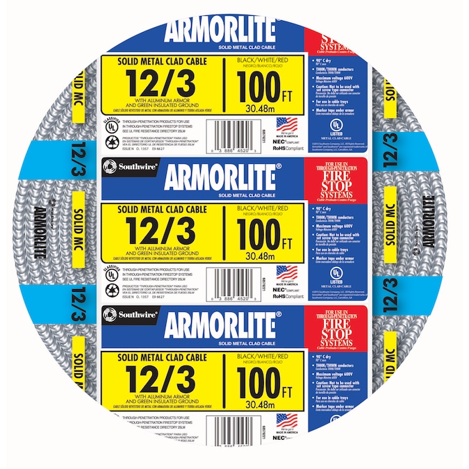 Southwire Armorlite 100-ft 12/3 Solid Aluminum MC (Metal Clad) Cable