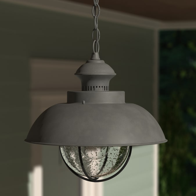 Cascadia Harwich Textured Gray Coastal Seeded Glass Dome Medium Outdoor Hanging Pendant Light