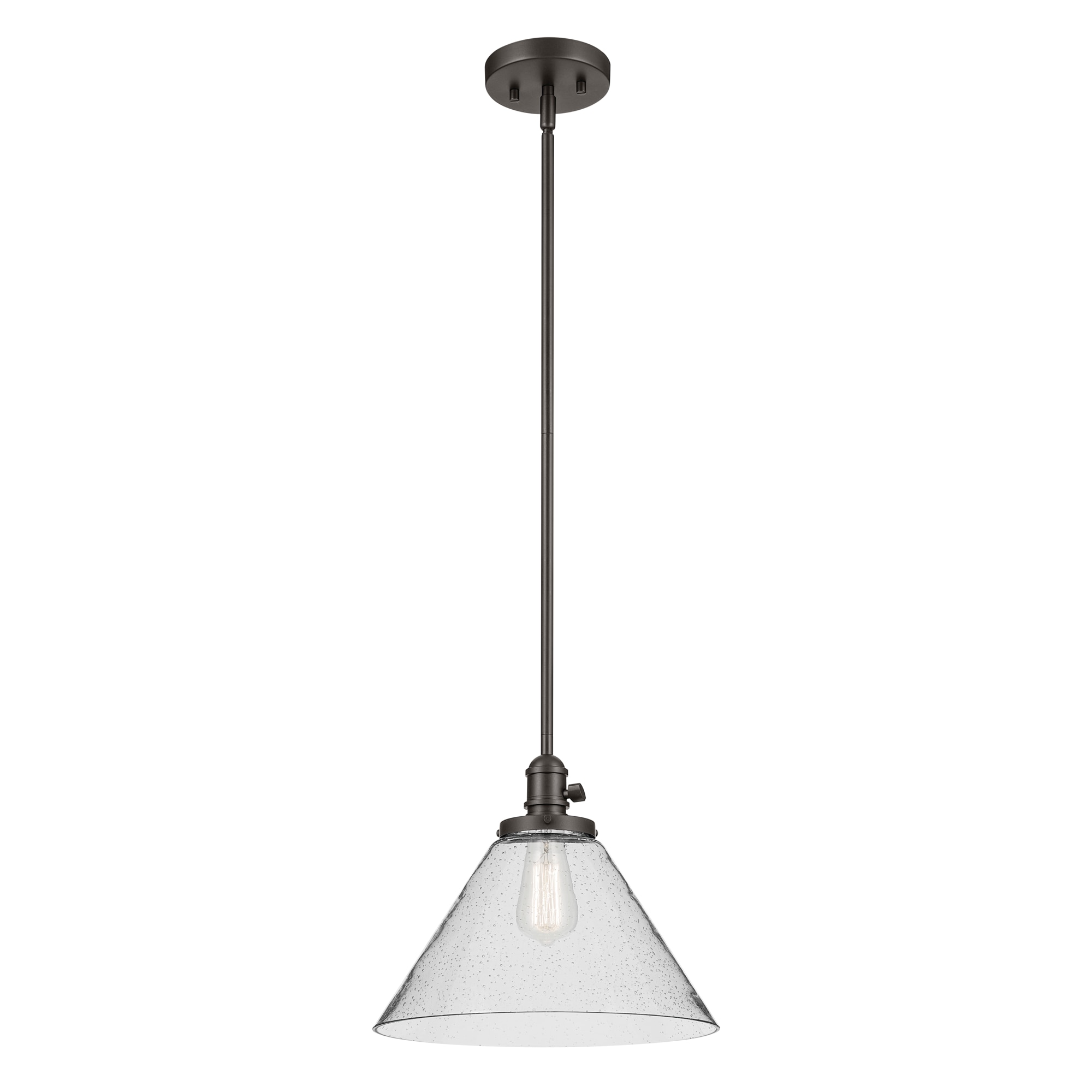 Avery 1 -Light Olde Bronze Industrial Seeded glass Cone Medium Hanging Pendant light