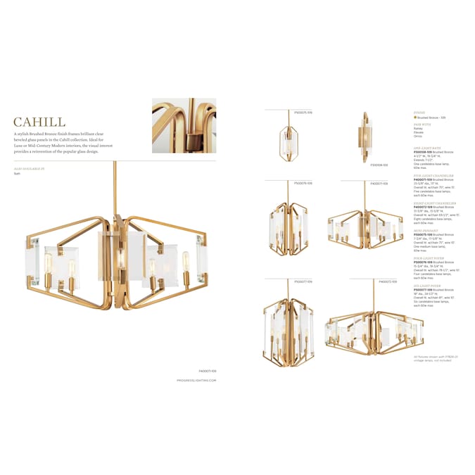 Progress Lighting Cahill 4.5-in 1-Light Brushed Bronze Modern/Contemporary Vanity Light - Image 11