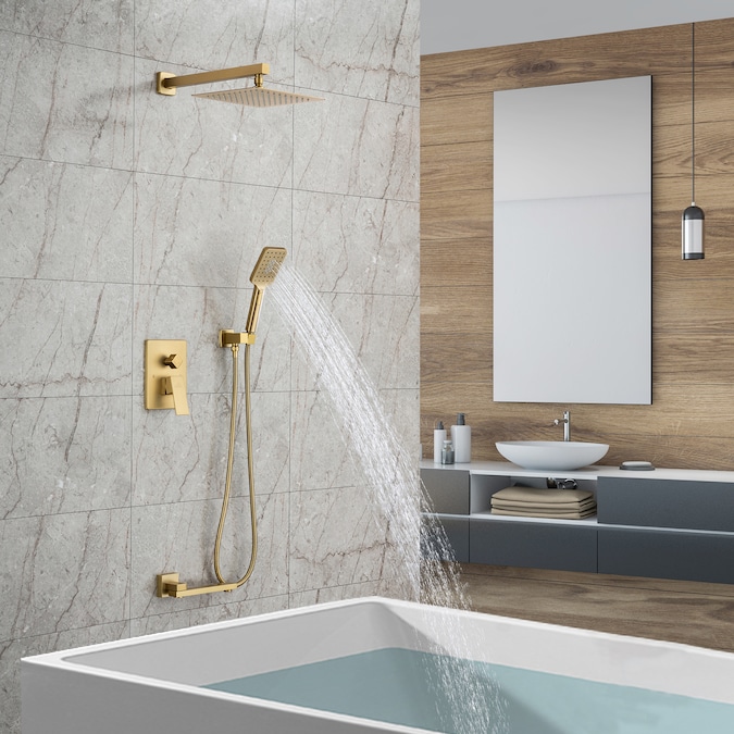 Clihome Brushed Gold 12-in Dual Head Built-In Shower Faucet System with 3-way Diverter (Pressure-balanced Valve Included)