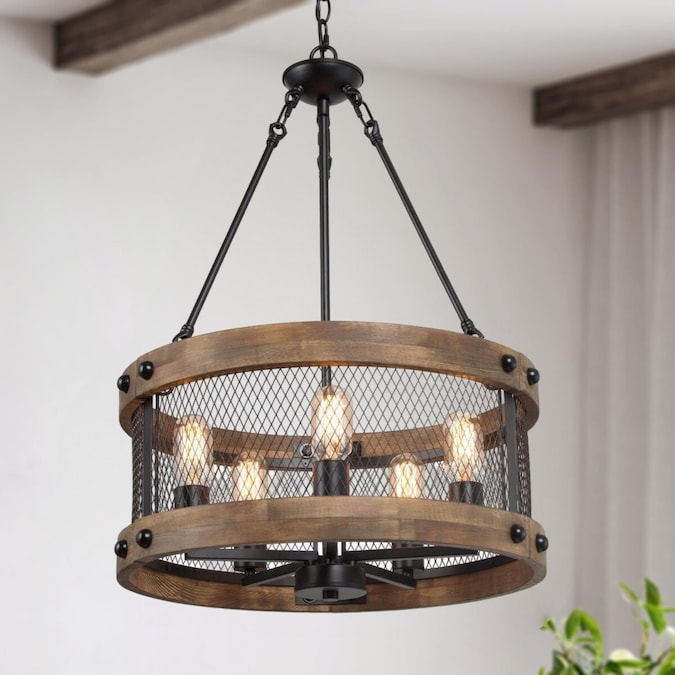 LNC Laius 5-Light Distressed Black Farmhouse LED Dry rated Chandelier