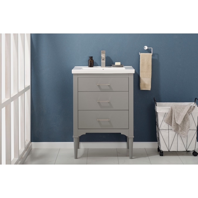 Design Element Mason 24-in Gray Single Sink Bathroom Vanity with White Porcelain Top