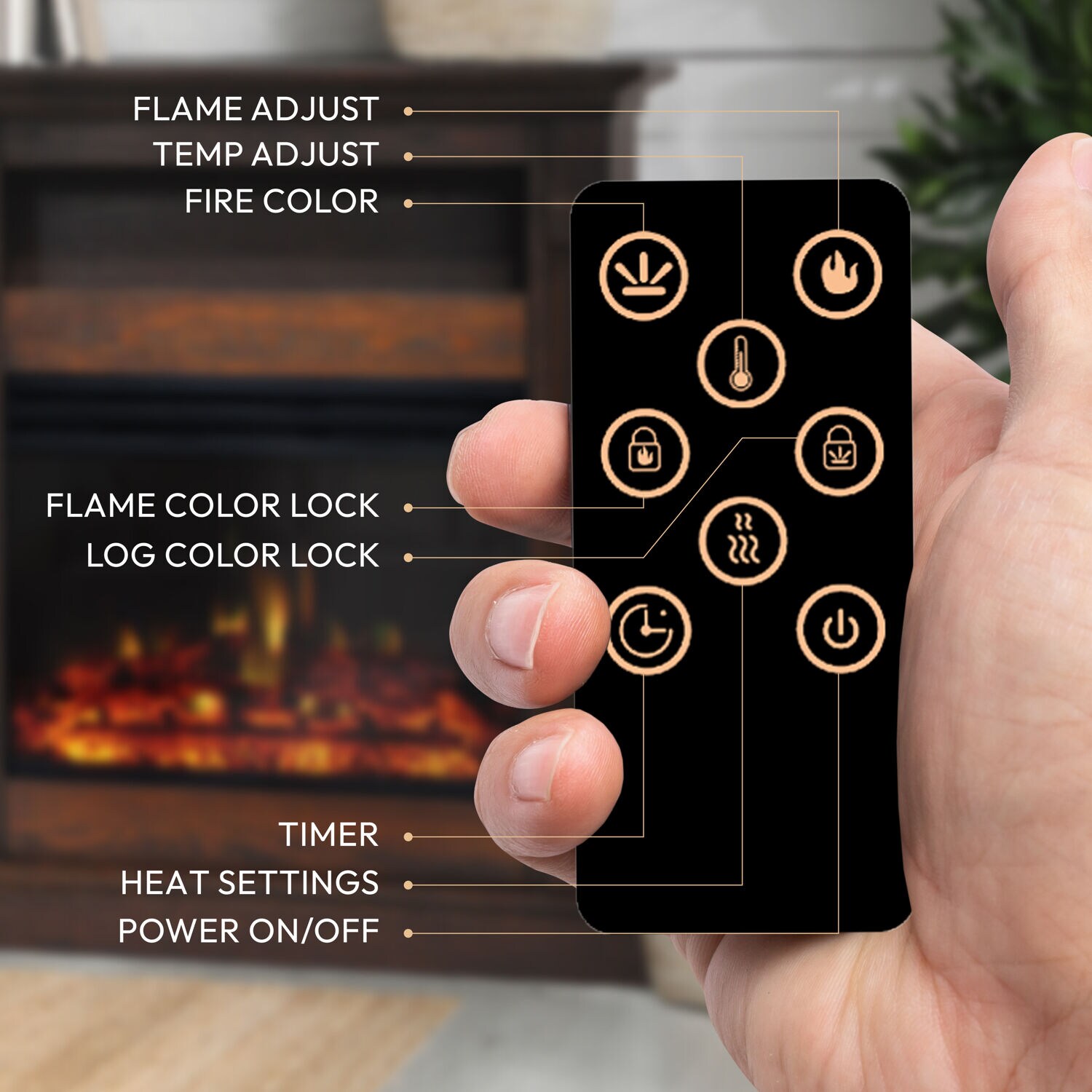 33.9-in W Walnut Free standing Fan-forced Flat wall Electric Fireplace with Remote Control Included - Image 8