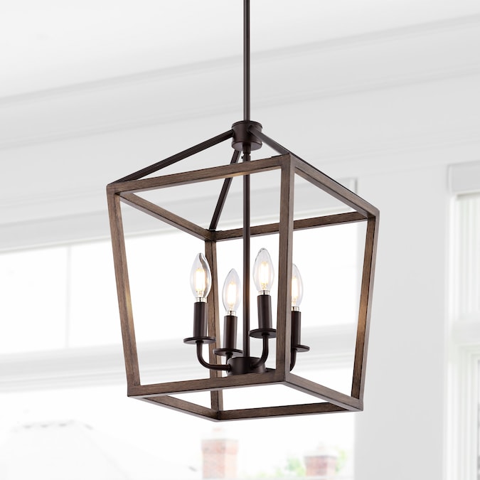 JONATHAN  Y Oria 13" Iron Farmhouse Industrial 4-Light Oil Rubbed Bronze Farmhouse Lantern LED Medium Hanging Pendant Light