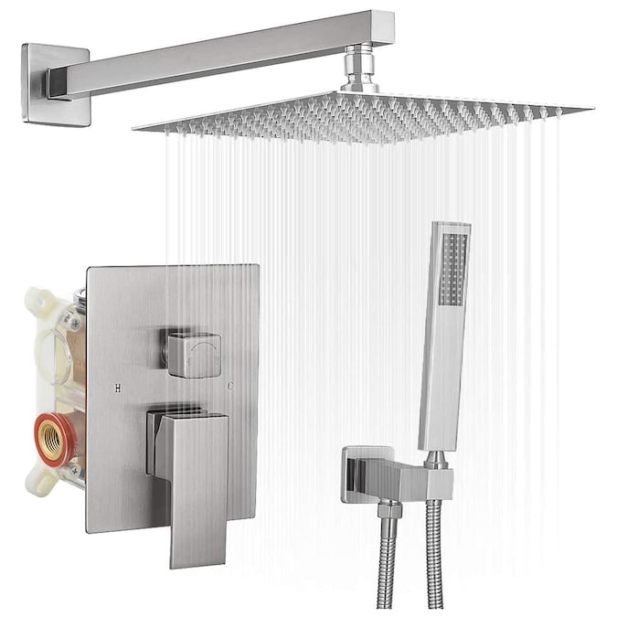 BWE Shower Faucet Brushed Nickel 1-handle Multi-function Square Shower Faucet Valve Included