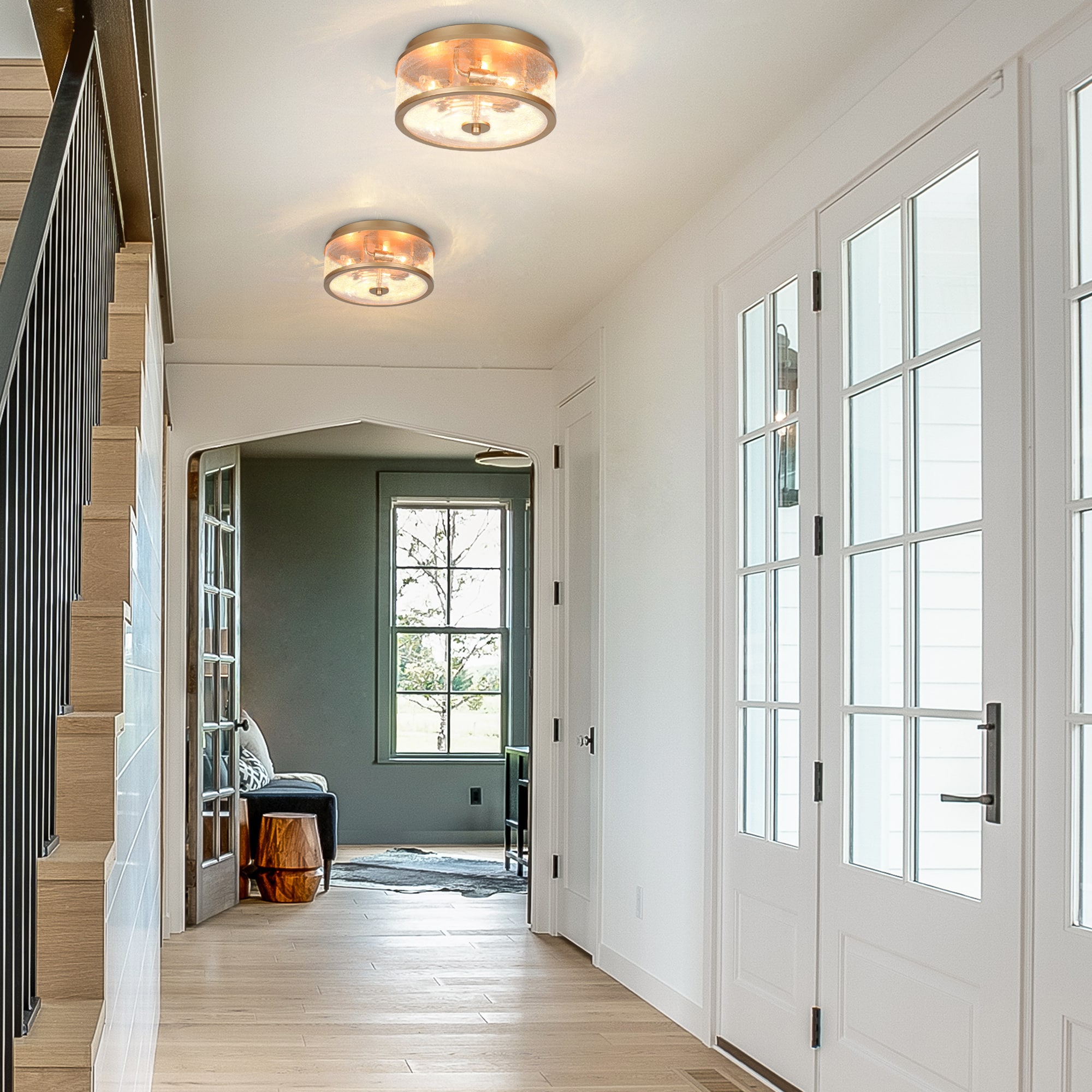 Transitional 3 -Light 12.2-in Matte Gold Semi Flush Mount Light - Image 3