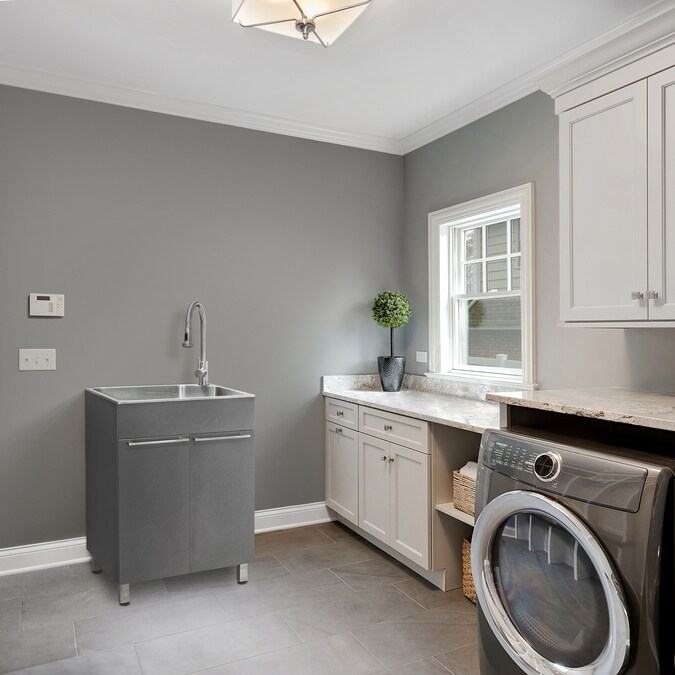 Presenza 24.1-in x 21.3-in 1-Basin Brushed Steel Drop-In Utility Tub with Faucet - Image 9