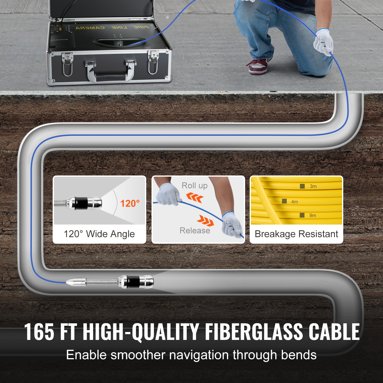 Sewer Camera Pipe Inspection Camera 7-inch 480p Screen Pipe Camera 131ft - Image 6