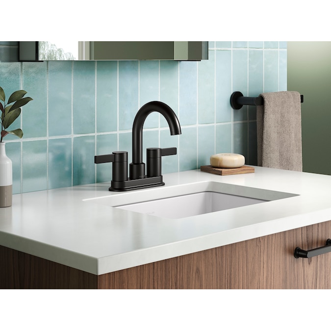 ER Premise Matte Black 4-in centerset 2-Handle WaterSense Bathroom Sink Faucet with Drain