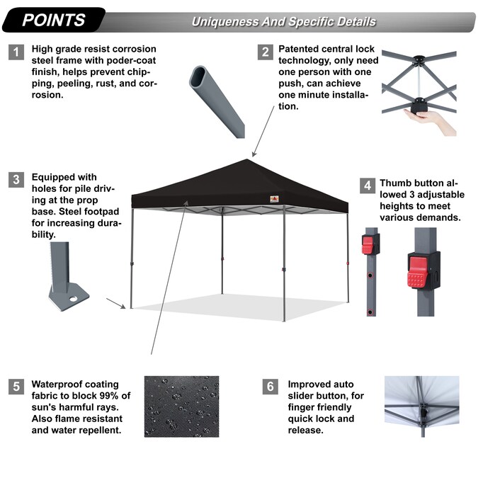 ABCCANOPY 10-ft x 10-ft Square Black Pop-up Canopy - Image 2