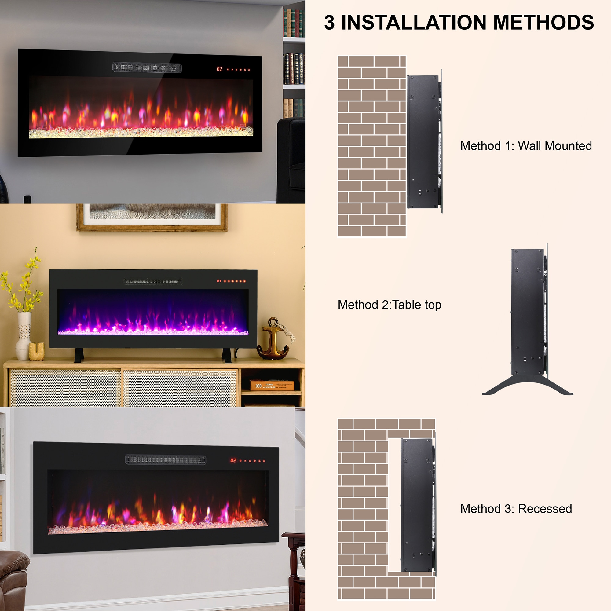 42-Inches W Black Free standing LED Tabletop Electric Fireplace with Remote Control Included - Image 11