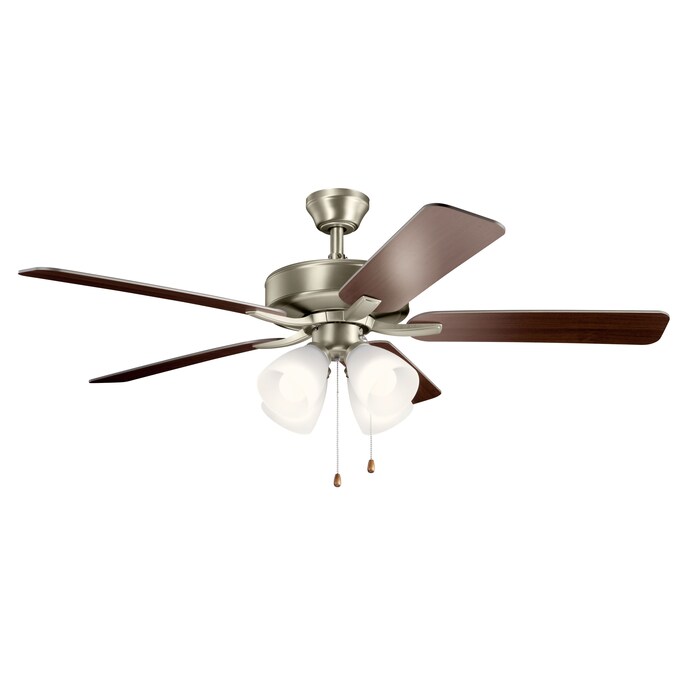 Kichler Basics Pro Premier 52-in Brushed Nickel with Walnut/Silver Blades Indoor Ceiling Fan with Light (5-Blade)