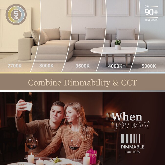 NUWATT 2700K-5000K Gimbal Retrofit 4-in Black 4-in 750-Lumen Switchable Round Dimmable LED Canned Wet Rated Recessed Downlight (6-Pack) - Image 7