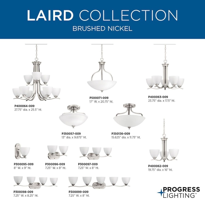 Progress Lighting Laird 3-Light 15.625-in Brushed Nickel Semi Flush Mount Light - Image 13