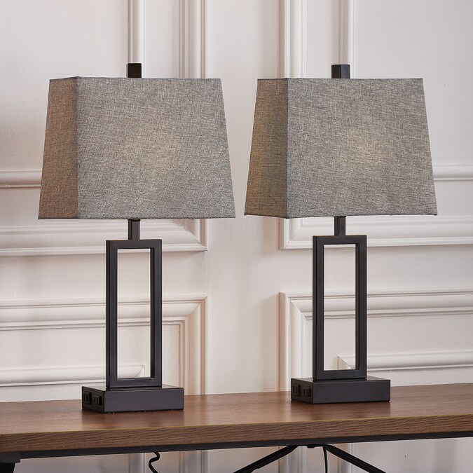 UrFurnishings mental table lamp 23.5-in Gray LED Touch Table Lamp with Linen Shade (Set of 2)