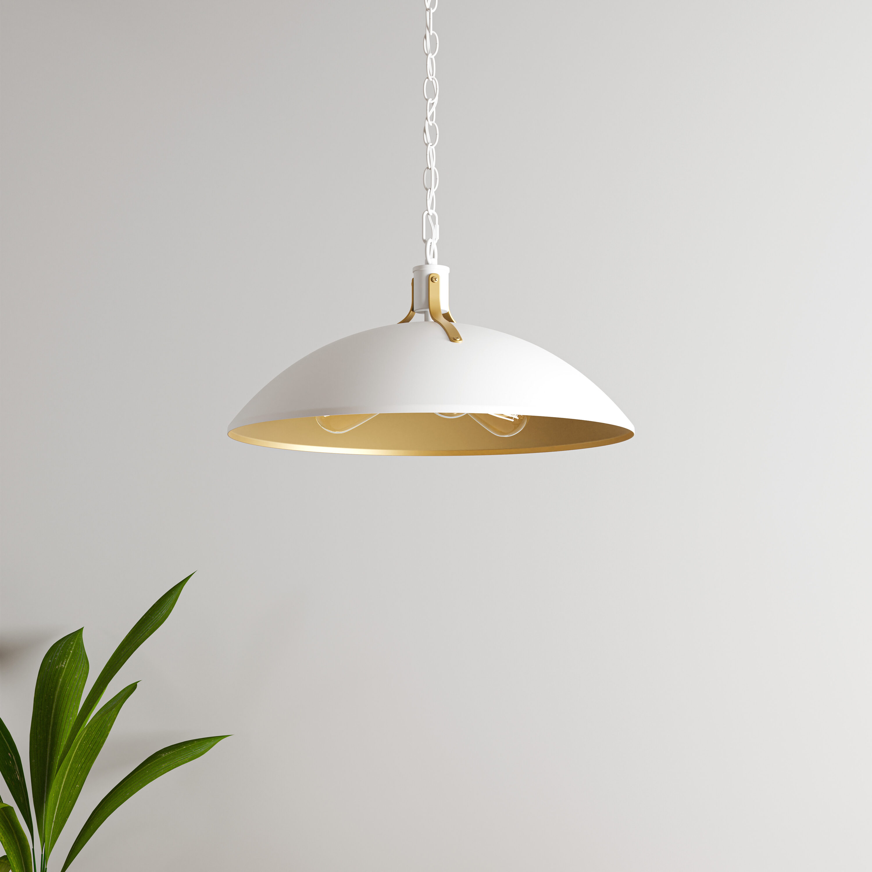 Lassen 5 -Light Matte White and Nouveau Gold Mid-century Bowl Medium Hanging Pendant light