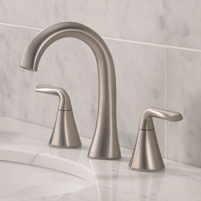 Delta Eldren Spotshield Brushed Nickel Widespread 2-Handle WaterSense Bathroom Sink Faucet with Drain