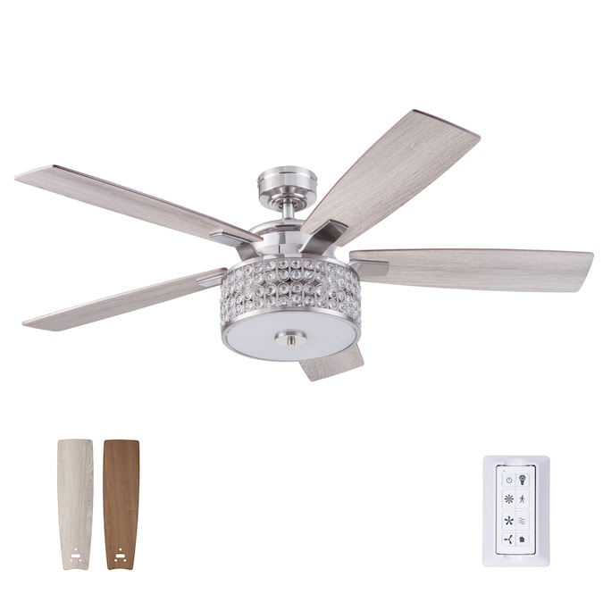 Prominence Home Lanissa 52-in Brushed Nickel with Gray Oak/Chocolate Maple Blades LED Indoor Ceiling Fan with Light and Remote (5-Blade)