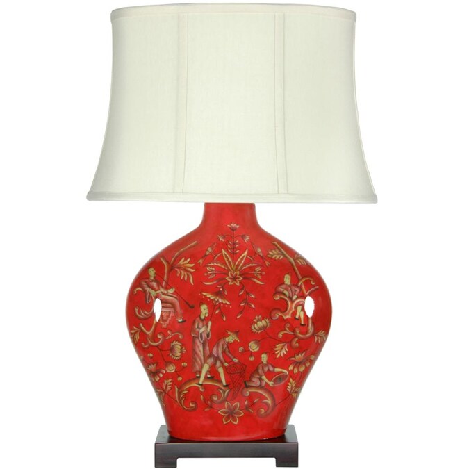 Red Lantern Oriental Furniture 27-in Red 3-way Table Lamp with Fabric Shade