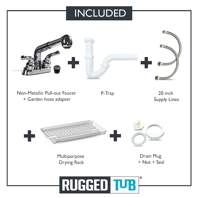 RuggedTub 24.25-in x 22-in 1-Basin White with Gray Speckles Freestanding Utility Tub with Drain and Faucet - Image 10