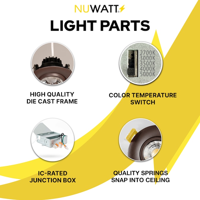 NUWATT Canless Adjustable Lens Gimbal Lights Bronze 3-in 600-Lumen Switchable Round Dimmable LED Canless Shower Recessed Downlight (16-Pack) - Image 5