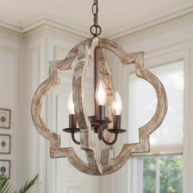 LNC Chic lantern geometric pendant Distressed Gray Wood and Bronze Farmhouse Geometric LED Medium Hanging Pendant Light