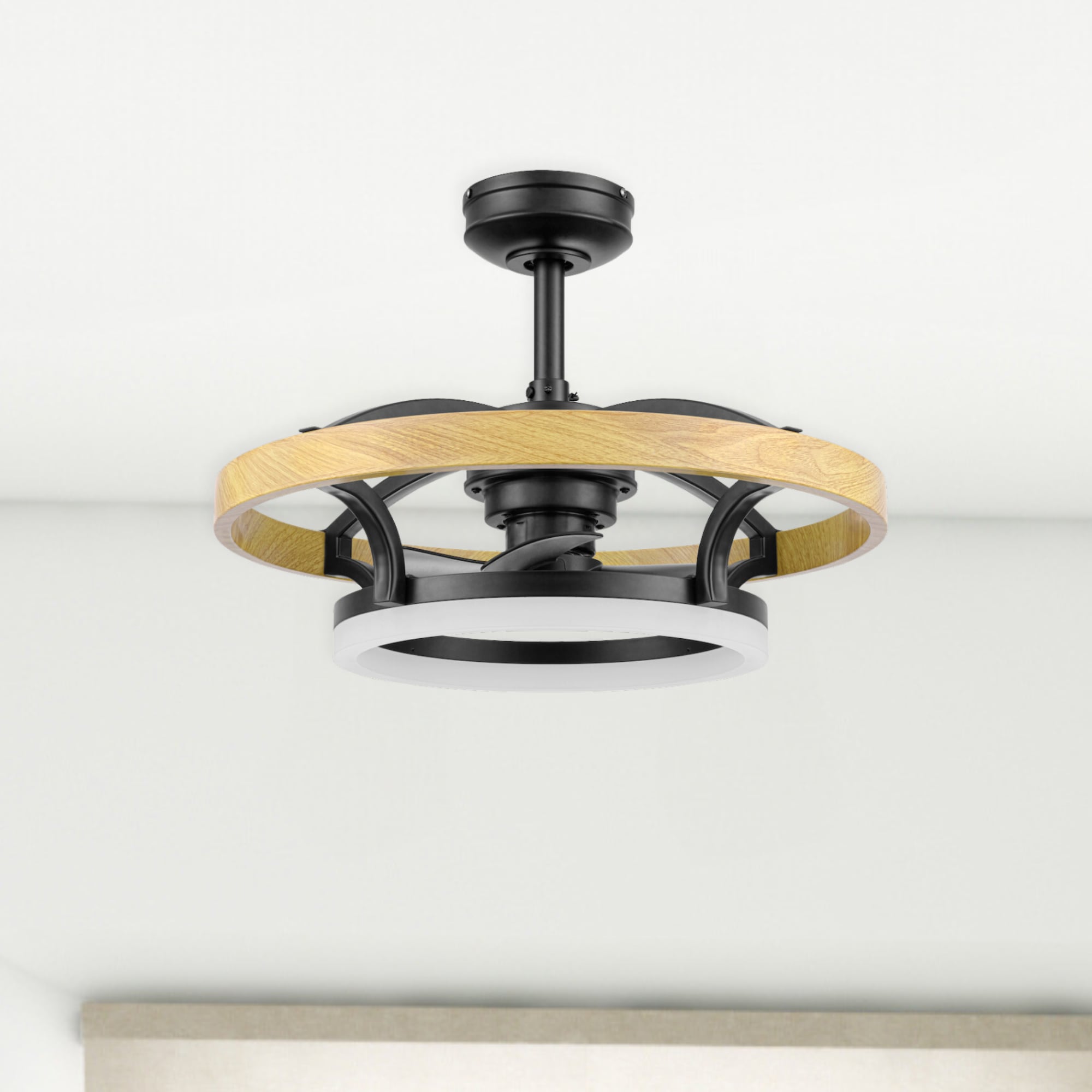 Acklen 21.625-in Color-Changing Matte Black, Natural with Matte Black Blades Fandelier - Remote Included ( 3 -Blade )