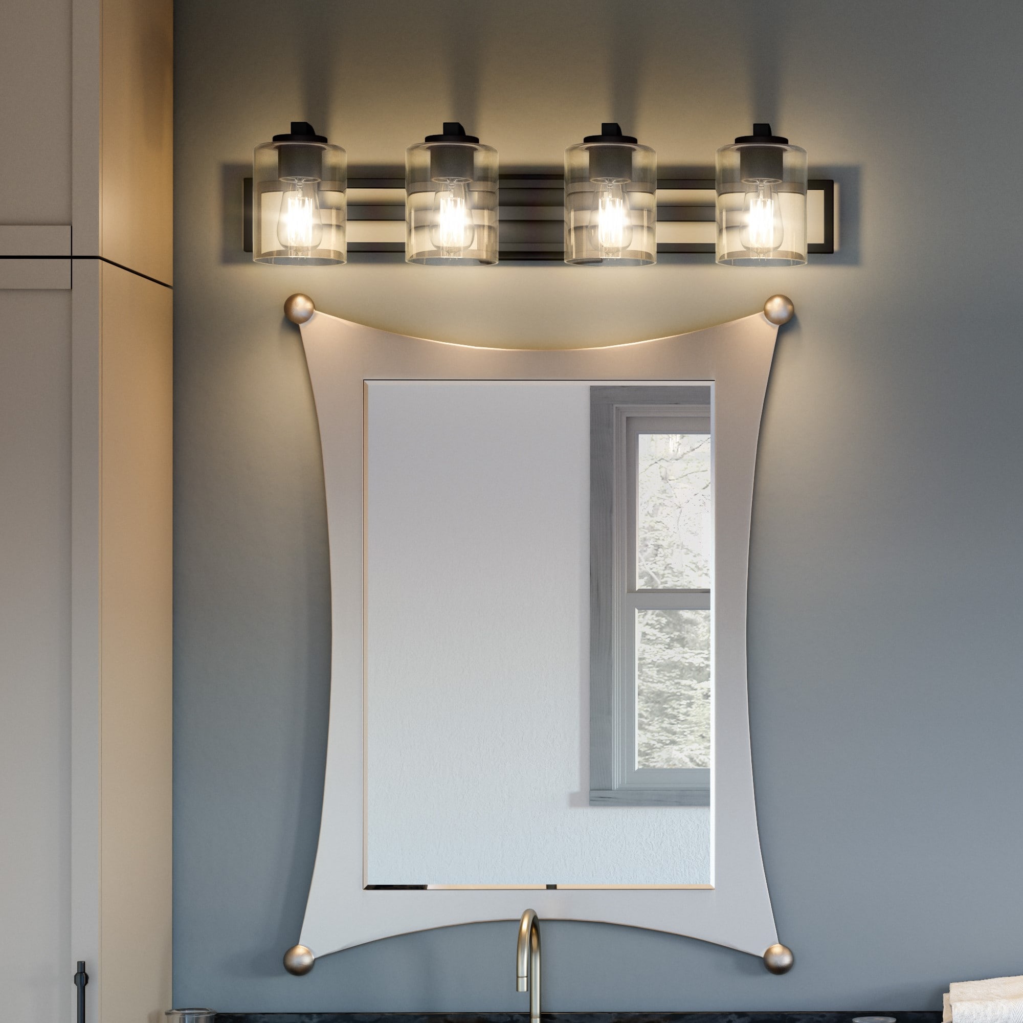 Lansdowne 32-in 4 -Light Matte Black Transitional Vanity light