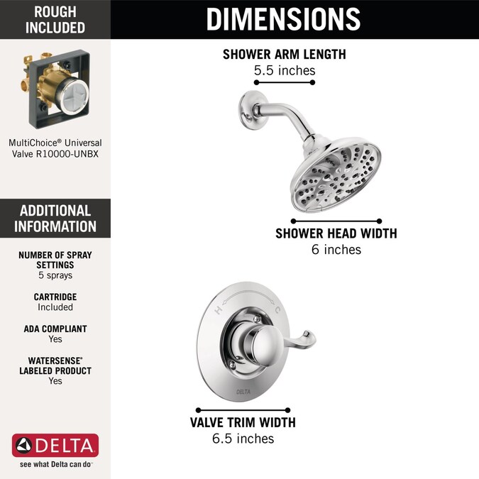 Delta Esato Chrome 1-handle Multi-function Round Shower Faucet Valve Included - Image 4